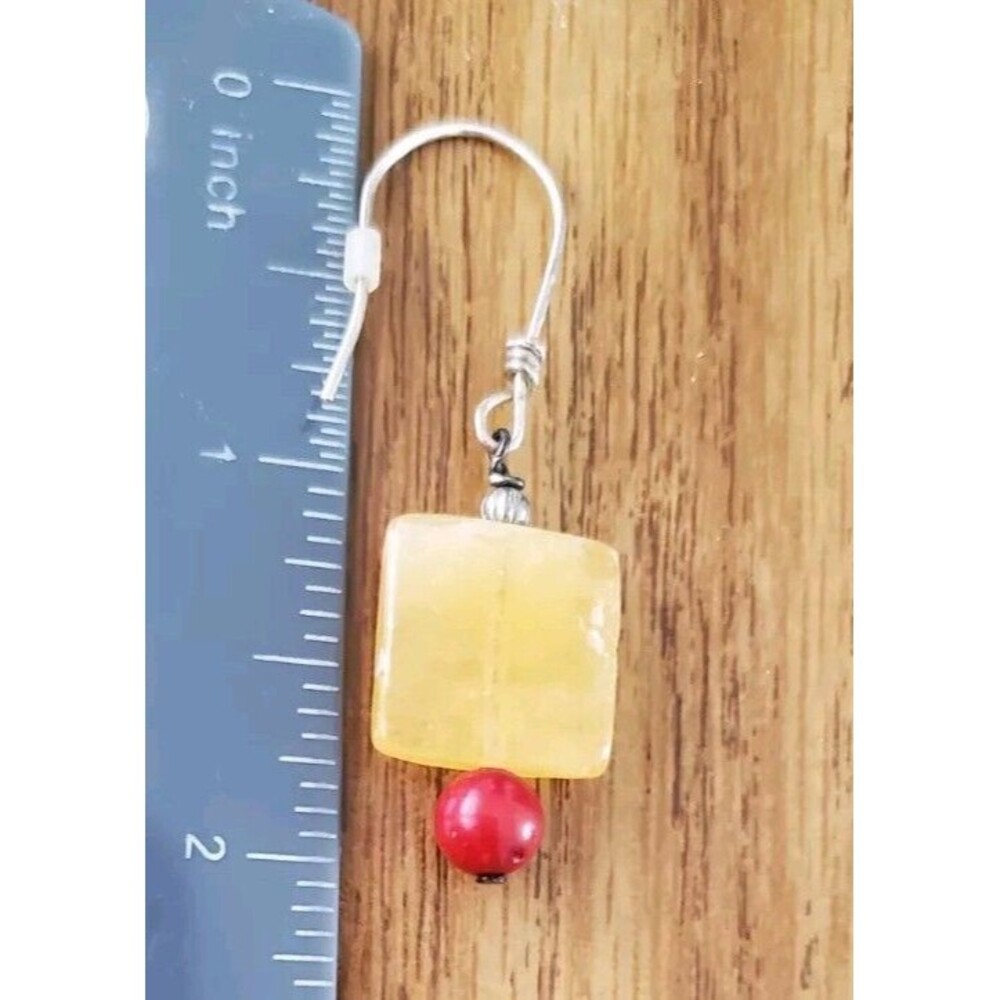 Vintage Natural Stone Drop Earrings Yellow Red - Picture 3 of 3